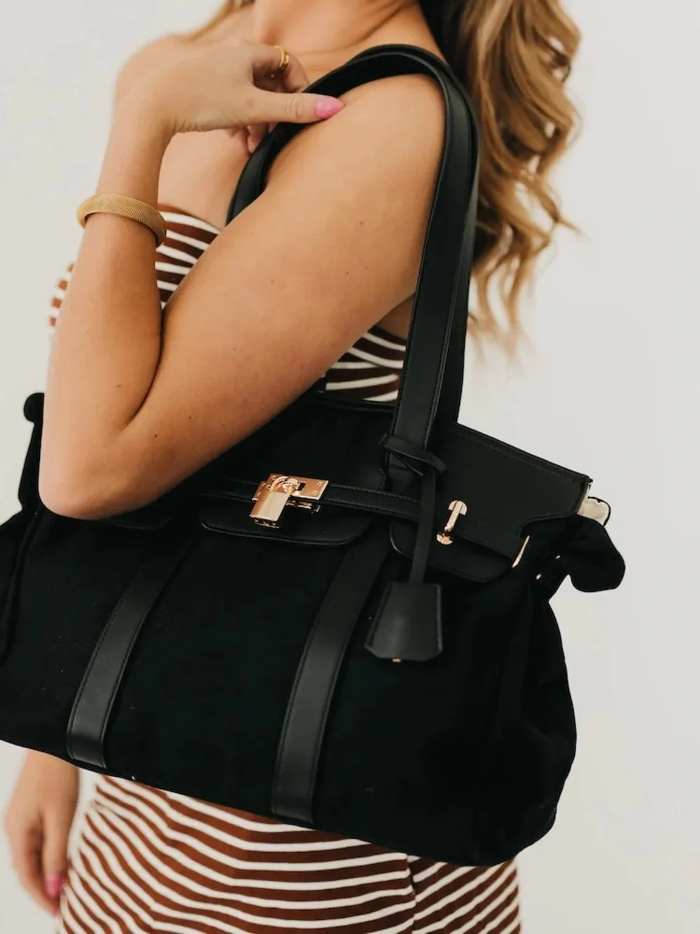 Pretty Simple Cadence Canvas And Vegan Leather Tote Bag Black High Quality
